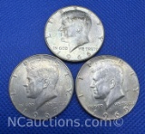 3 Kennedy 40% Silver Half Dollar Coins 34 Grams