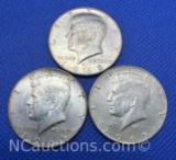 3 Kennedy 40% Silver Half Dollar Coins 34 Grams