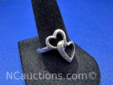Sterling Silver Double Heart Sister Ring 2 Grams Size 9