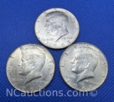 3 Kennedy 40% Silver Half Dollar Coins 34 Grams