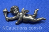 Sterling Silver Cupid Brooch Pin 14 Grams