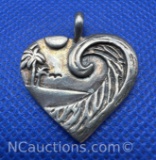 Sterling Silver Beach Seen Heart Pendant 7 Grams