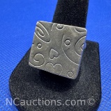 Sterling Silver Square Engraved Heart Ring 7 Grams Size 8