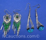 Sterling Silver Dangling Turquoise Earrings 10 Grams