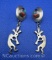 Vintage Native Zuni Sterling Silver Dangling Kokopelli Turquoise Coral Lapis Earrings 8 grams