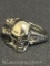 Skull ring/band gothic silver tone 9g