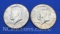 2 Kennedy 40% Silver Half Dollar Coins 22 Grams