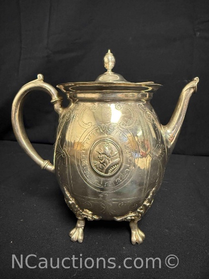 Antique Silver Darlington England Teapot with letter 878 grams total