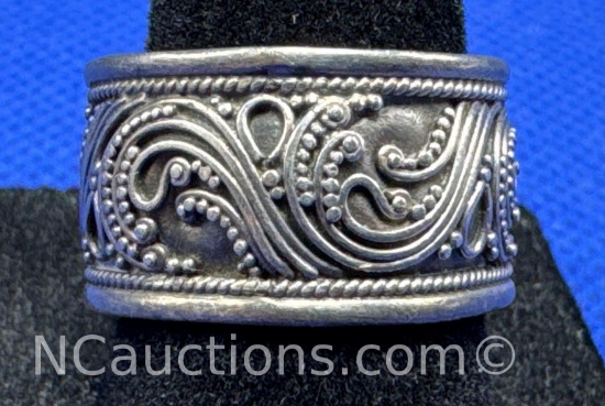 Sterling Silver Bali-Style Swirling Wave Ring 4 Grams Size 7.5