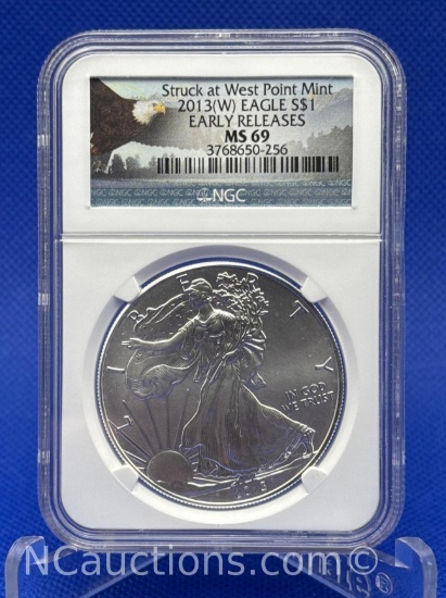 NGC MS69 2013-W American Silver Eagle Early Release 1 Troy Oz .999 Fine Silver Coin