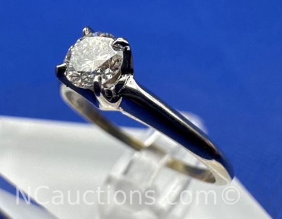 14k White Gold Solitaire Brilliant Round Cut Diamond Ring 2.4 Grams Size 8