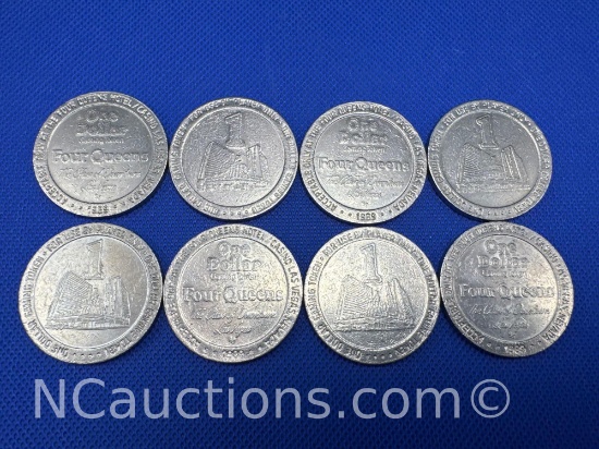 8 Four Queens Casino One Dollar Gaming Tokens
