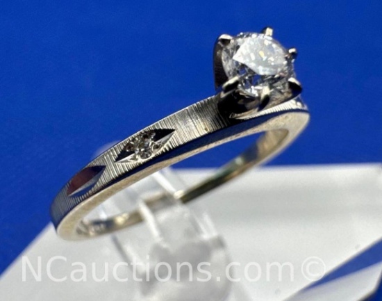 14k White Gold Solitaire Brilliant Round Cut Diamond Ring 2.9 Grams Size 8