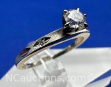 14k White Gold Solitaire Brilliant Round Cut Diamond Ring 2.9 Grams Size 8