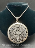 Sterling Silver Mandala Pendant Twist Rope Chain Necklace 28 Grams