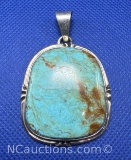 JR Navajo Sterling Silver Turquoise Pendant 32 Grams