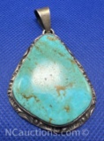 JR Navajo Sterling Silver Turquoise Pendant 25 Grams