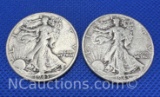 2 1943 Walking Liberty 90% Silver Half Dollar Coins 24 Grams