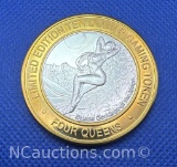 Limited Edition Four Queens Silver Plated $10 Gaming Token 39 Grams