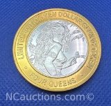Limited Edition Four Queens Silver Plated $10 Gaming Token 39 Grams