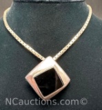 Sterling Silver Black Onyx Pendant Cube Chain Necklace 18 Grams