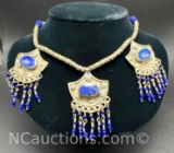 Afghani Tribal Style Sterling Silver Lapis Necklace 47 Grams