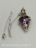 SilverTone Amethyst Pendulum 30g Total