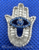 Sterling Silver Hand Blue And Clear Cz Pendant 4 Grams