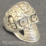 large Skull ring silvertone 16g