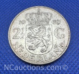 1960 Netherlands 2 1/2 Gulden 72% Silver Coin 15 Grams