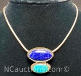 Sterling Silver Oval Lapis Lazuli And Turquoise Pendant Necklace 10 Grams