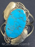 Navajo silver tone and turquoise cuff bracelet 38g