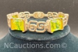 Vintage Sterling Silver Yellow and Green Enamel Inlay Bracelet 35 Grams