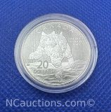 2014 Proof Canadian Bobcat 1/4 Oz .9999 Fine Silver $20 Bullion Coin With COA