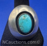 Navajo Sterling Silver Turquoise Inlay Ring 11 Grams Size 8.5