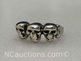 Silver Tone 3 skull Ring size 10 20mm