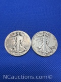 2 Walking Liberty 90% Silver Half Dollar Coins