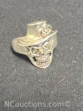 vintage cowboy skull ring silver tone 6g