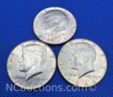 3 Kennedy 40% Silver Half Dollar Coins 34 Grams