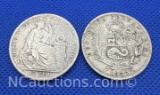 1927 Peru 1/2 Sol 50% Silver Coins 24 Grams