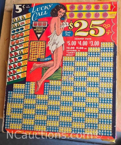 Lucky Call 5 cent Gambling Punch Board 25 cent