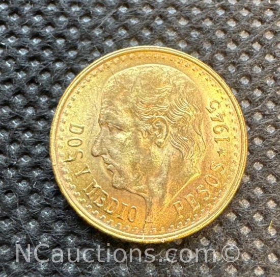 1945 Gold Dos Pesos Coin 2.09 Grams