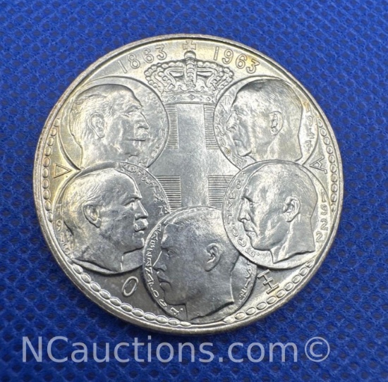 1965 Greece 30 Drachmas 5 Greek Kings 83% Silver Coin 18 grams