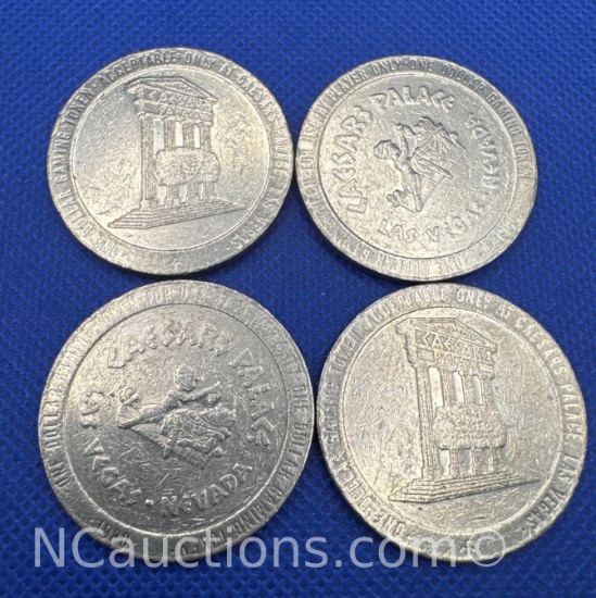 4 Caesars Palace Casino One Dollar Gaming Tokens