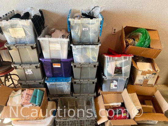 approximately 17 bins of display cases, jewelry, bedding, and more