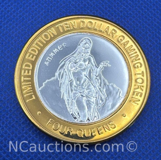 Limited Edition Four Queens Silver Plated $10 Gaming Token 40 grams