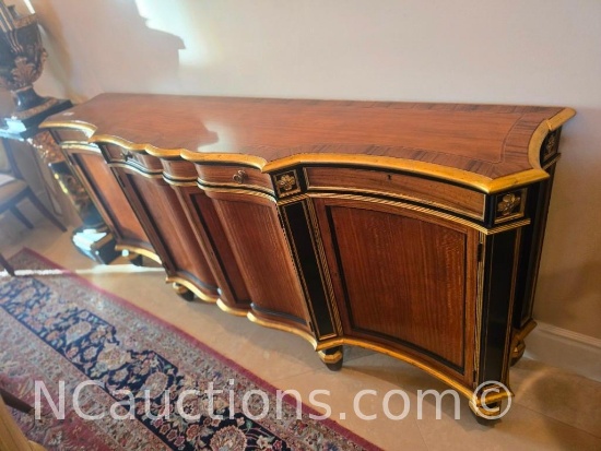 Baker Stately Homes English Regency serpentine satinwood banded sideboard buffet