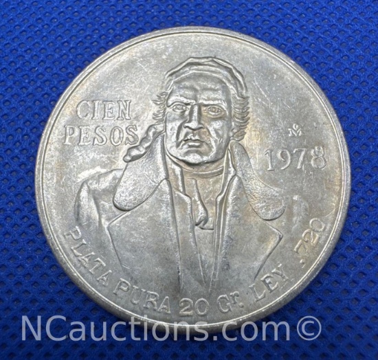 1978 Mexico Cien Pesos 72% Silver Coin 27 grams