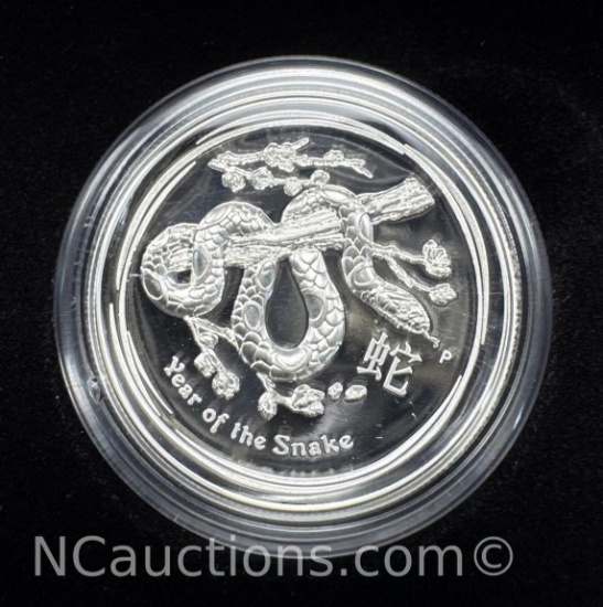 2013 Australian Lunar Year Of The Snake 1 Oz .999 Silver Proof High Relief Coin With COA