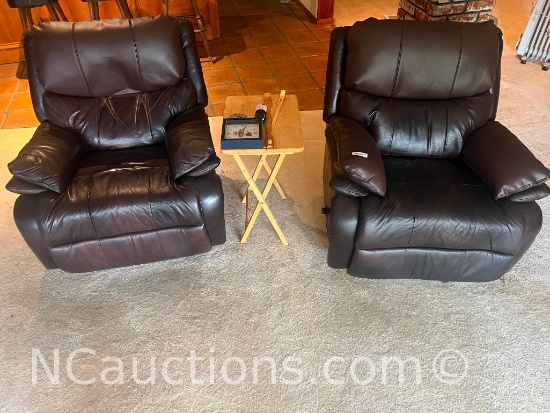 two leather La-Z-Boy chairs manual with items